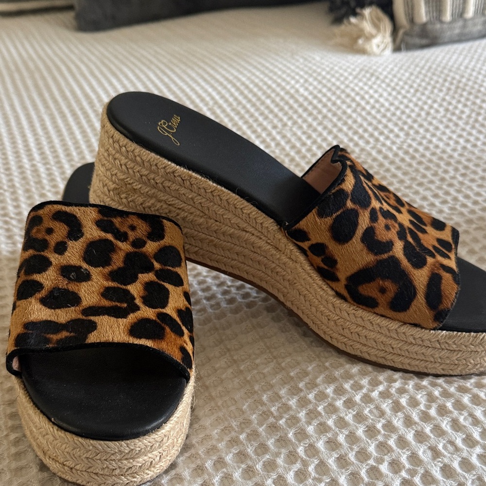 J. Crew Leopard Print Wedge Slides